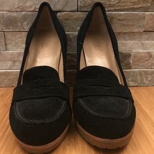 Talbots Corinne Black Suede Penny Loafer Heel